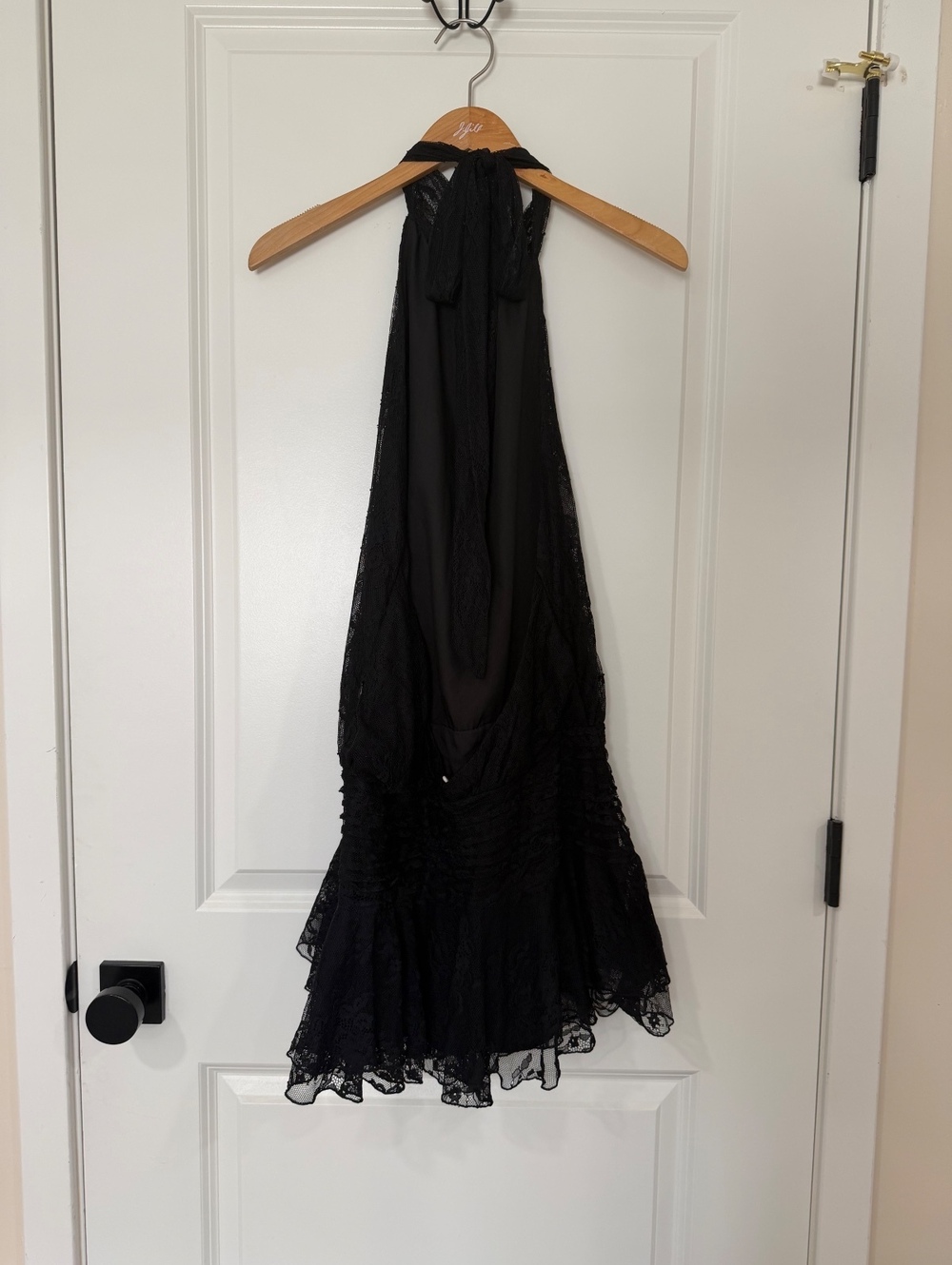 Peppermayo Willow Lace Mini Dress Black Halter Open Back Size 6 - Picture 7 of 7